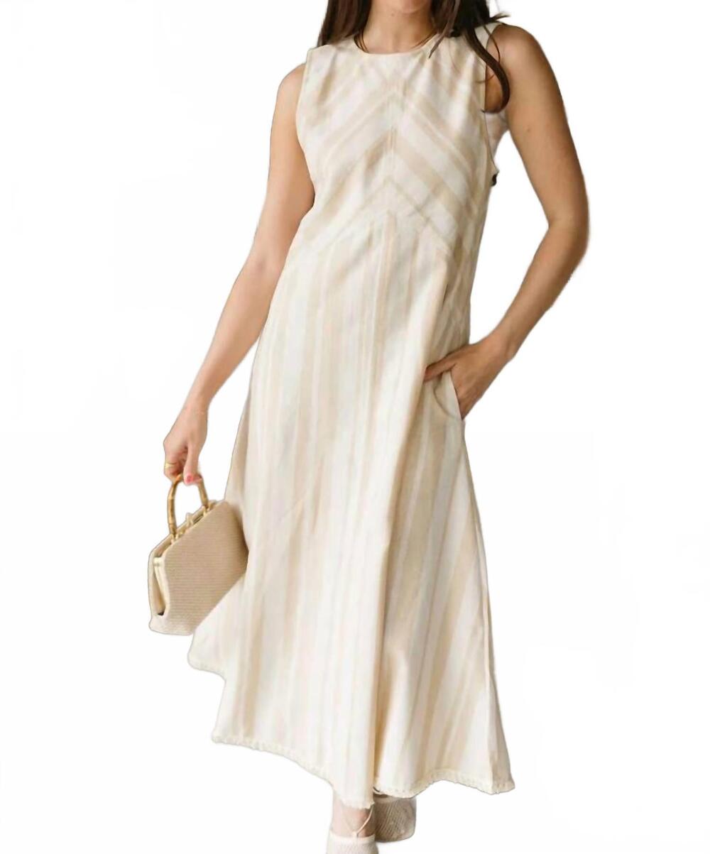 NEW UMGEE sleeveless striped midi dress in taupe